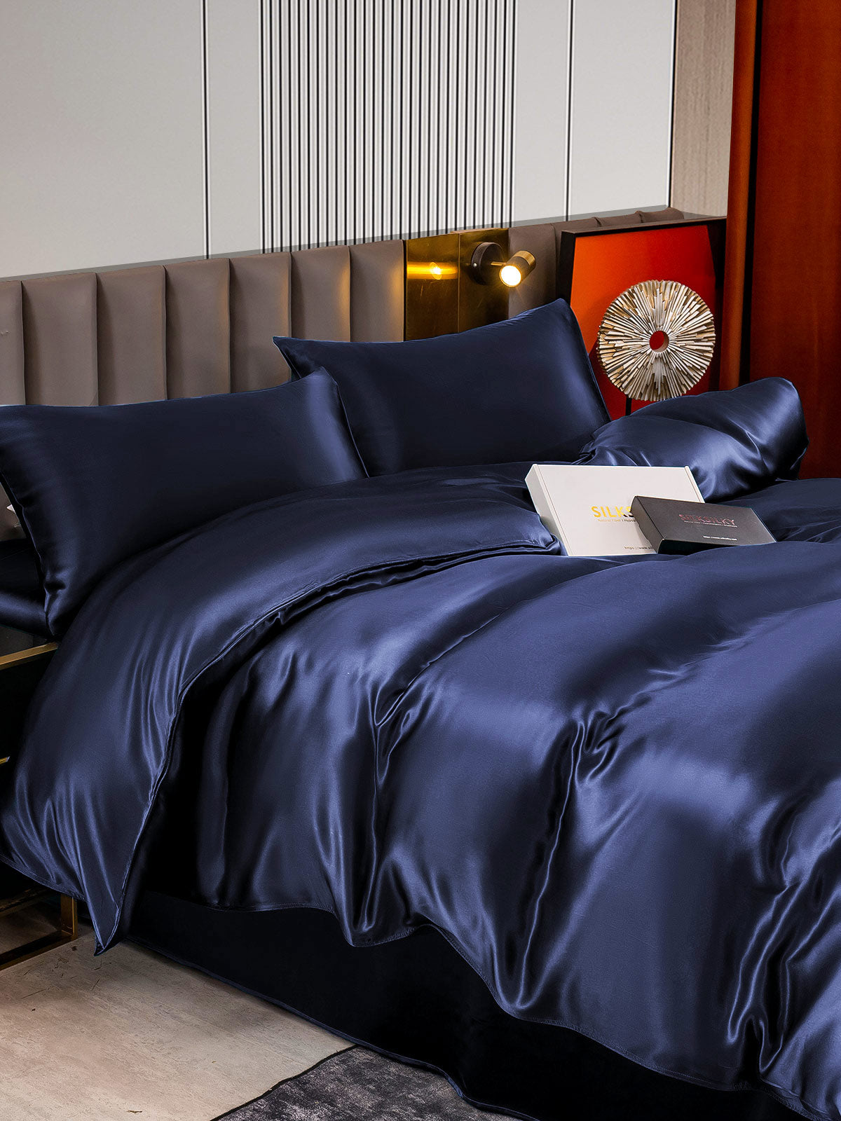 [Azul Oscuro] SilkSilky-ES 22Momme Seda Pura Bedding Set 005
