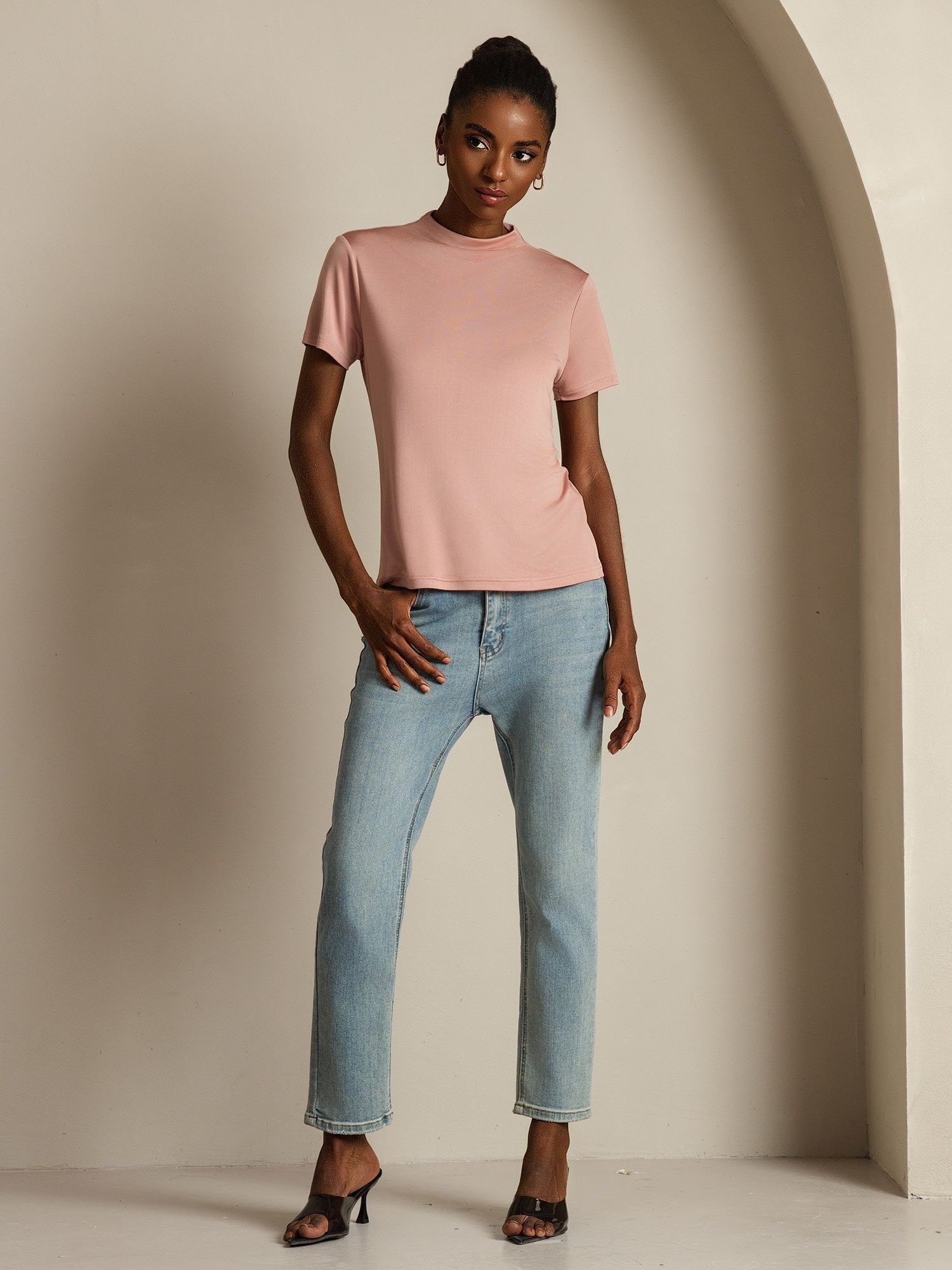 [Rosa] SilkSilky-ES Seda Pura Cuello Camisero Camisetas de Mujer 007