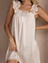 [Blanco] SilkSilky-ES Sleeveless Square Neck Camisón 004