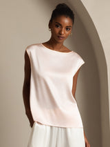 [Rosa] SilkSilky-ES Cap Sleeve Round Neck Camisetas de Mujer 001