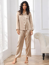 [Oro Champán] SilkSilky-ES Long Sleeve Lapel Collar Pijamas de mujer 005