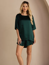 [Verde Oscuro] SilkSilky-ES Short Sleeve Round Neck Pijamas de mujer 003