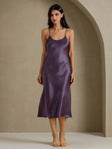 [Gris Púrpura] SilkSilky-ES Spaghetti Strap V Neck Vestido 001