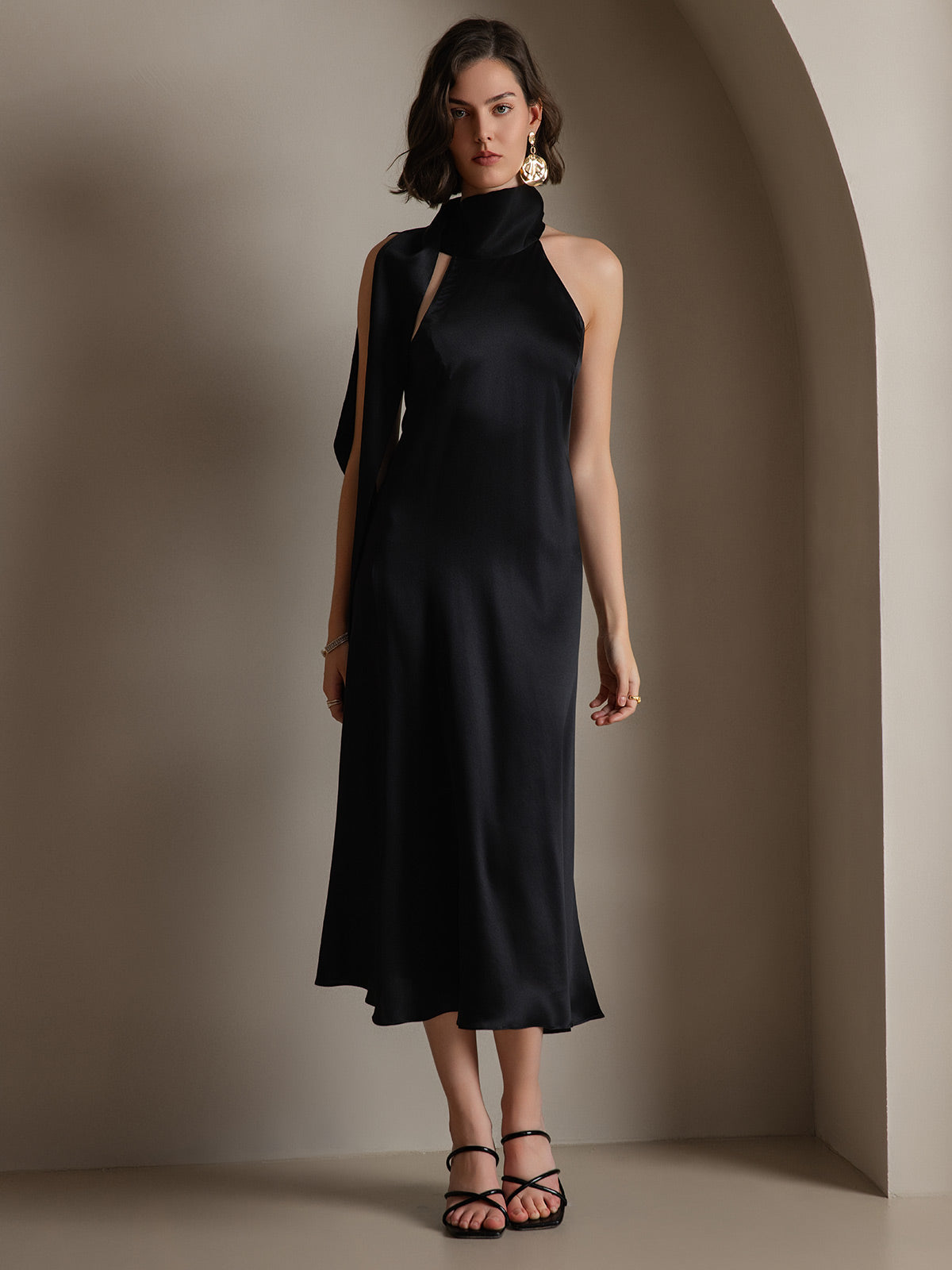 [Negro] SilkSilky-ES 19Momme Sin mangas Vestido 005