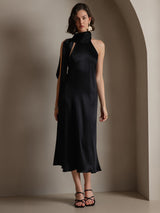 [Negro] SilkSilky-ES Sleeveless Halter Vestido 005