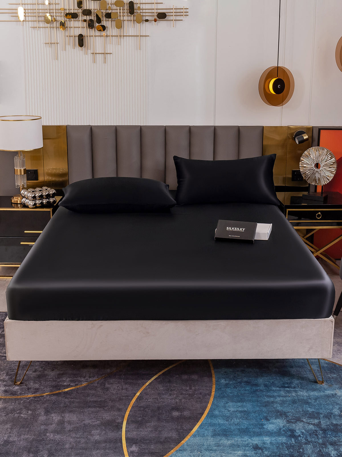 [Negro] SilkSilky-ES 19Momme Seda Pura Bedding Set 002