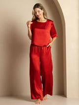 [Vino] SilkSilky-ES Half Sleeve Round Neck Pijamas de mujer 004