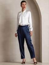 [Blanco] SilkSilky-ES Long Sleeve Tie Neck Blusas 008