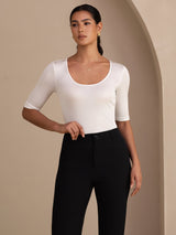 [Blanco] SilkSilky-ES Half Sleeve Camisetas de Mujer 003