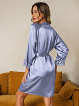 [Azul Acero] SilkSilky-ES 3/4 Sleeve Bata de mujer 002