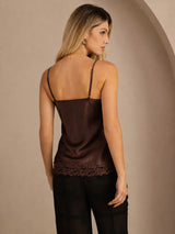 [Marrón] SilkSilky-ES V Neck Top de tirantes 002