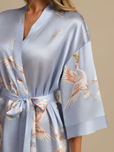 [Azul Claro] SilkSilky-ES 3/4 Sleeve Bata de mujer 005