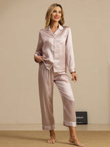 [Rosa Corazón Geo] SilkSilky-ES Short Sleeve Lapel Collar Pijamas de mujer 004