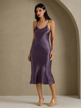[Gris Púrpura] SilkSilky-ES Spaghetti Strap V Neck Vestido 007