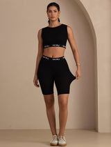 [Negro] SilkSilky-ES Sleeveless Crew Neck Women's Outfit Sets 008