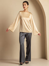 [Champán] SilkSilky-ES Long Sleeve Boat Neck Blusa 008