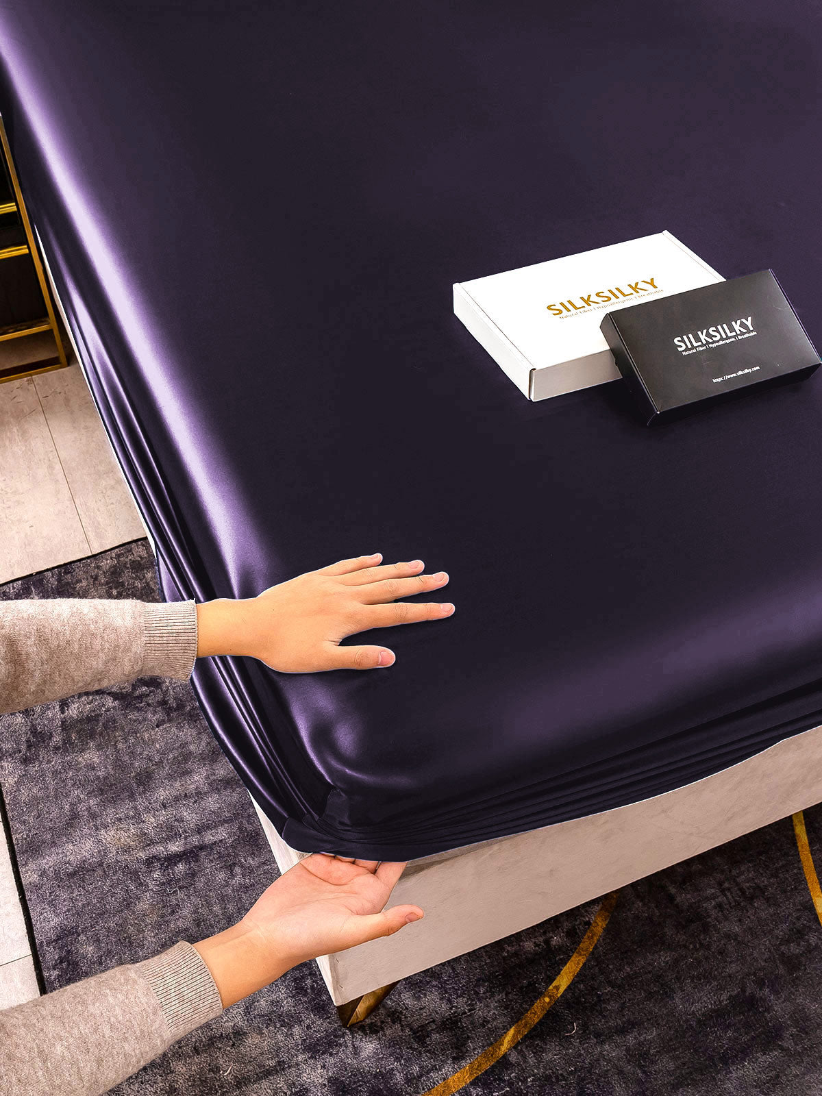 [Morado Oscuro] SilkSilky-ES 22Momme Seda Pura Sheet 006,