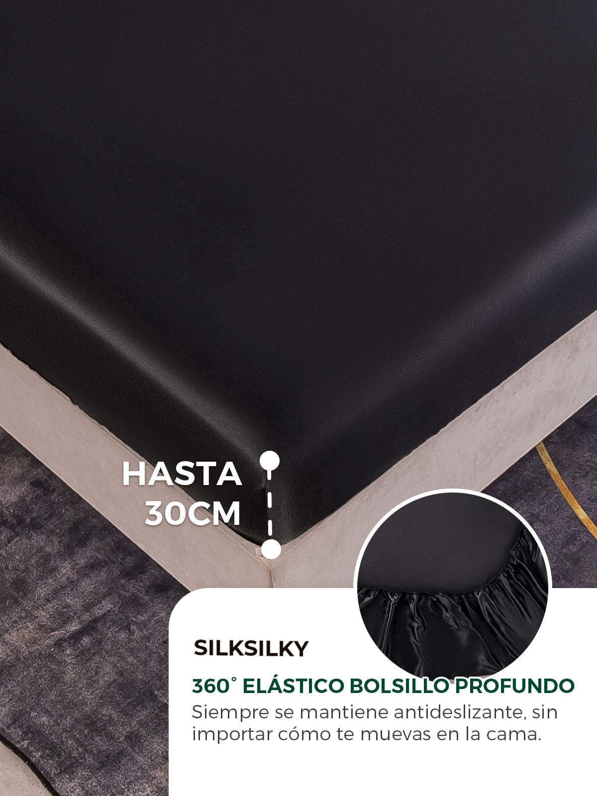 [Negro] SilkSilky-ES 25Momme Seda Pura Bedding Set 004