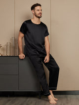 [Negro] SilkSilky-ES Short Sleeve Round Neck Pijamas de hombre 003