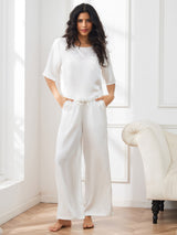 [Blanco] SilkSilky-ES Half Sleeve Round Neck Pijamas de mujer 004