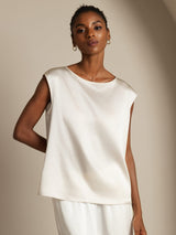 [Blanco] SilkSilky-ES Cap Sleeve Round Neck Camisetas de Mujer 003