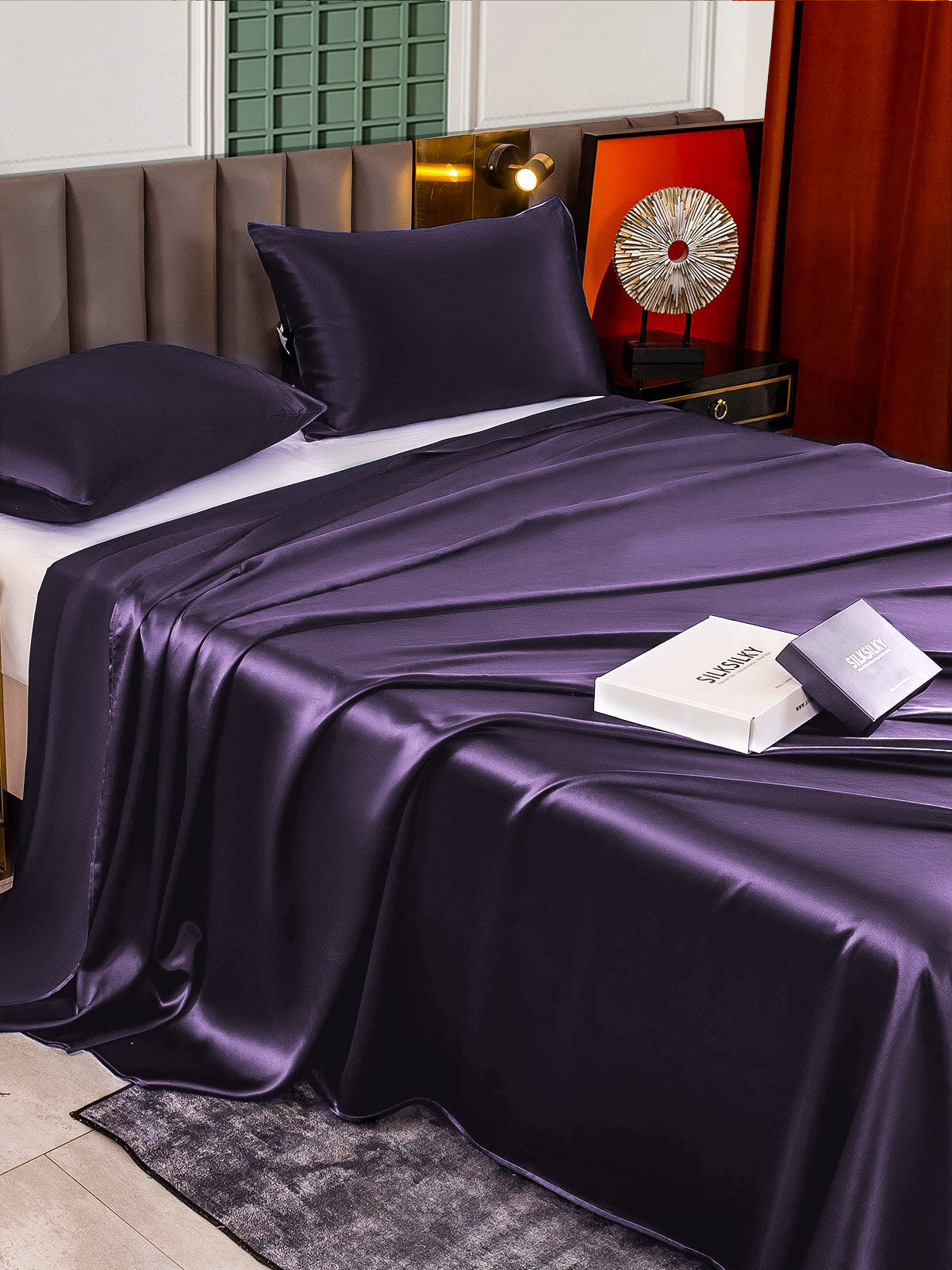[Morado Oscuro] SilkSilky-ES 22Momme Seda Pura Bedding Set 004,