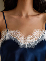 [Azul Oscuro] SilkSilky-ES Spaghetti Strap V Neck Top de tirantes 004