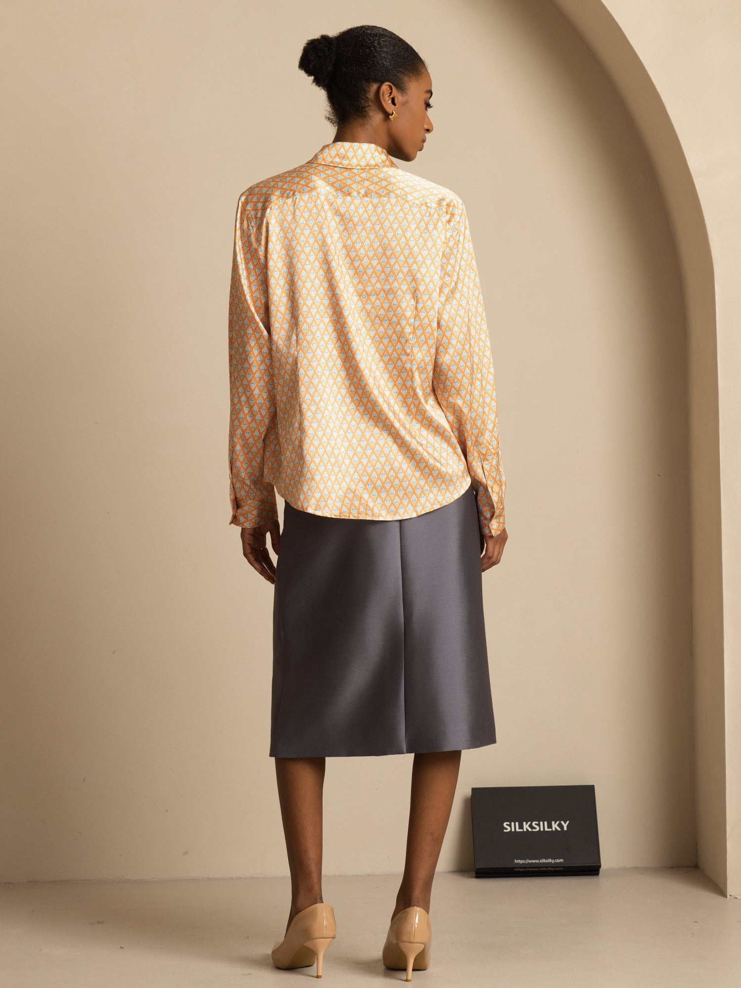 [Floral] SilkSilky-ES Seda Manga larga Cuello Camisero Blusas de Mujer 002