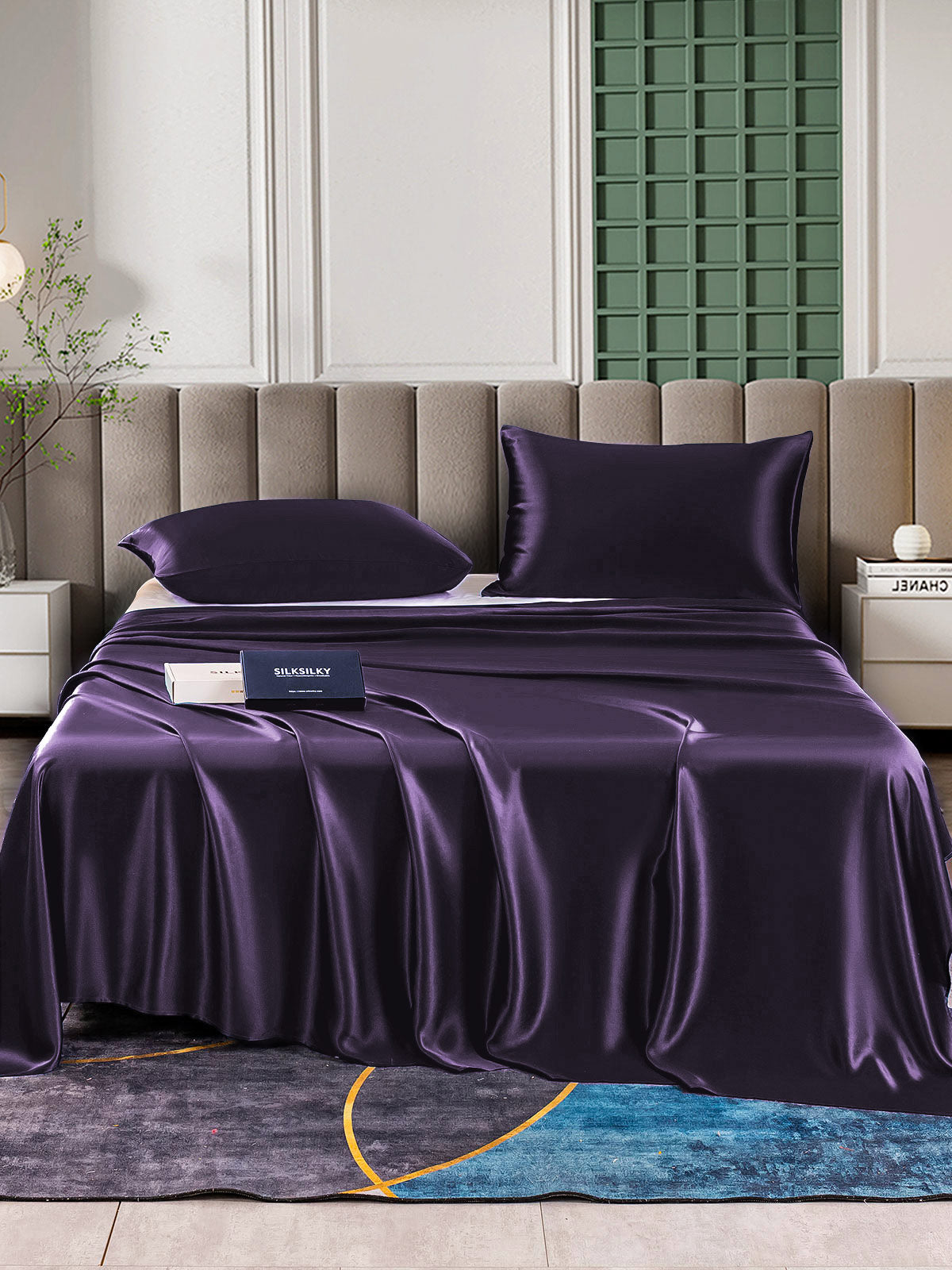 [Morado Oscuro] SilkSilky-ES 22Momme Seda Pura Bedding Set 001,
