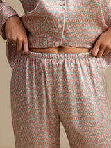 [Rosa Corazón Geo] SilkSilky-ES Short Sleeve Lapel Collar Pijamas de mujer 007