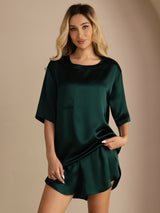 [Verde Oscuro] SilkSilky-ES Short Sleeve Round Neck Pijamas de mujer 005