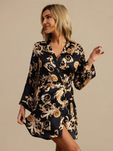 [Dragón Negro] SilkSilky-ES 3/4 Sleeve Bata de mujer 003
