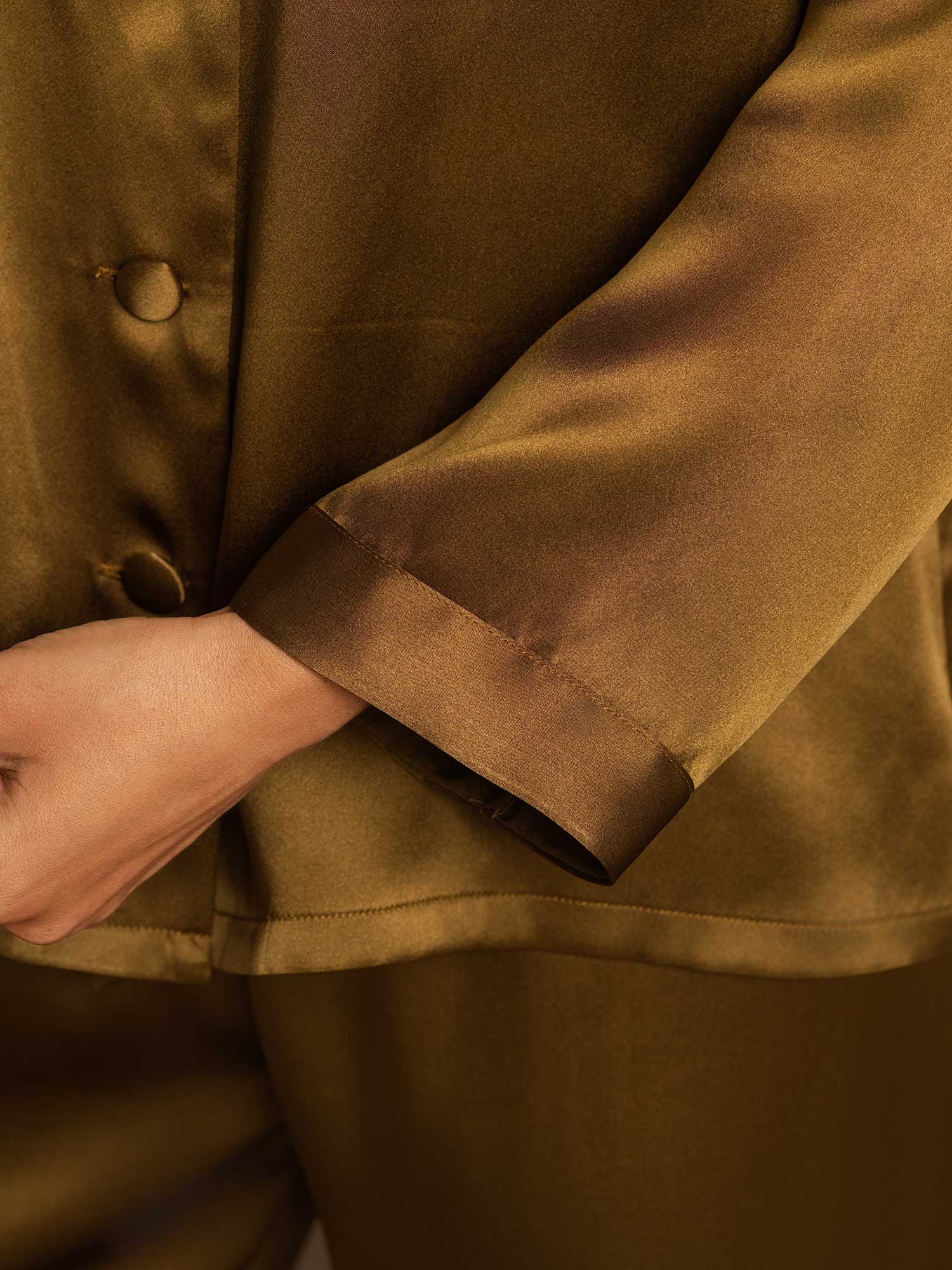 [Marrón] SilkSilky-ES Seda Pura Womens Pajamas 008,