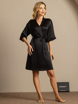 [Negro] SilkSilky-ES Half Sleeve Bata de mujer 006