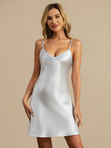 [Azul Claro] SilkSilky-ES Spaghetti Strap V Neck Camisón 005