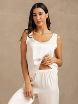 [Blanco] SilkSilky-ES 19Momme Sin mangas Escote Cuchara Pijamas de mujer 007