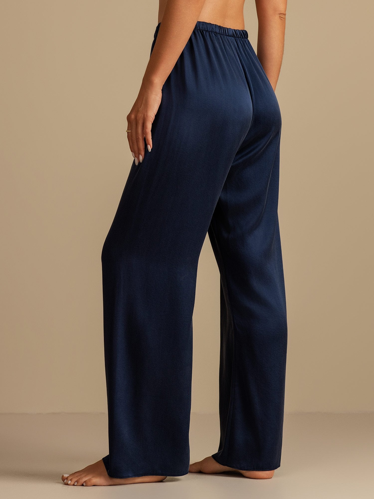 [Azul Oscuro] SilkSilky-ES 19Momme Seda Womens Sleep Bottoms 002,