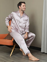[Malva Pálido] SilkSilky-ES Long Sleeve Lapel Collar Pijamas de hombre 006