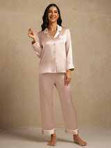 [Rosa] SilkSilky-ES Long Sleeve Lapel Collar Pijamas de mujer 003