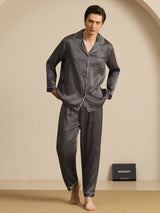 [Ginkgo Negro] SilkSilky-ES 19Momme Manga larga Pijamas de hombre 008