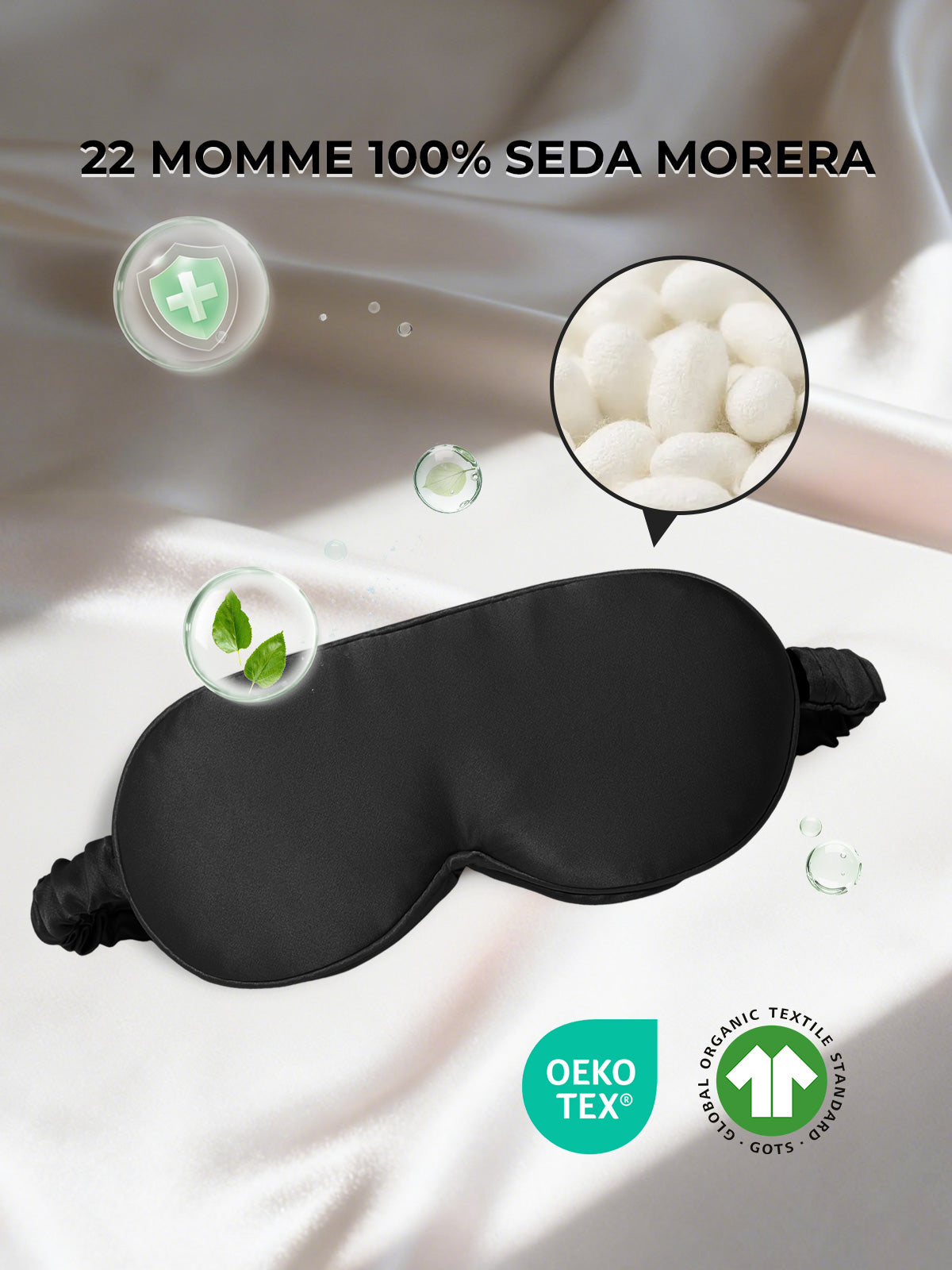 [Negro] SilkSilky-ES Seda Pura Eye Mask 002