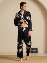 [Negro] SilkSilky-ES Long Sleeve Notch Collar Pijamas de hombre 008