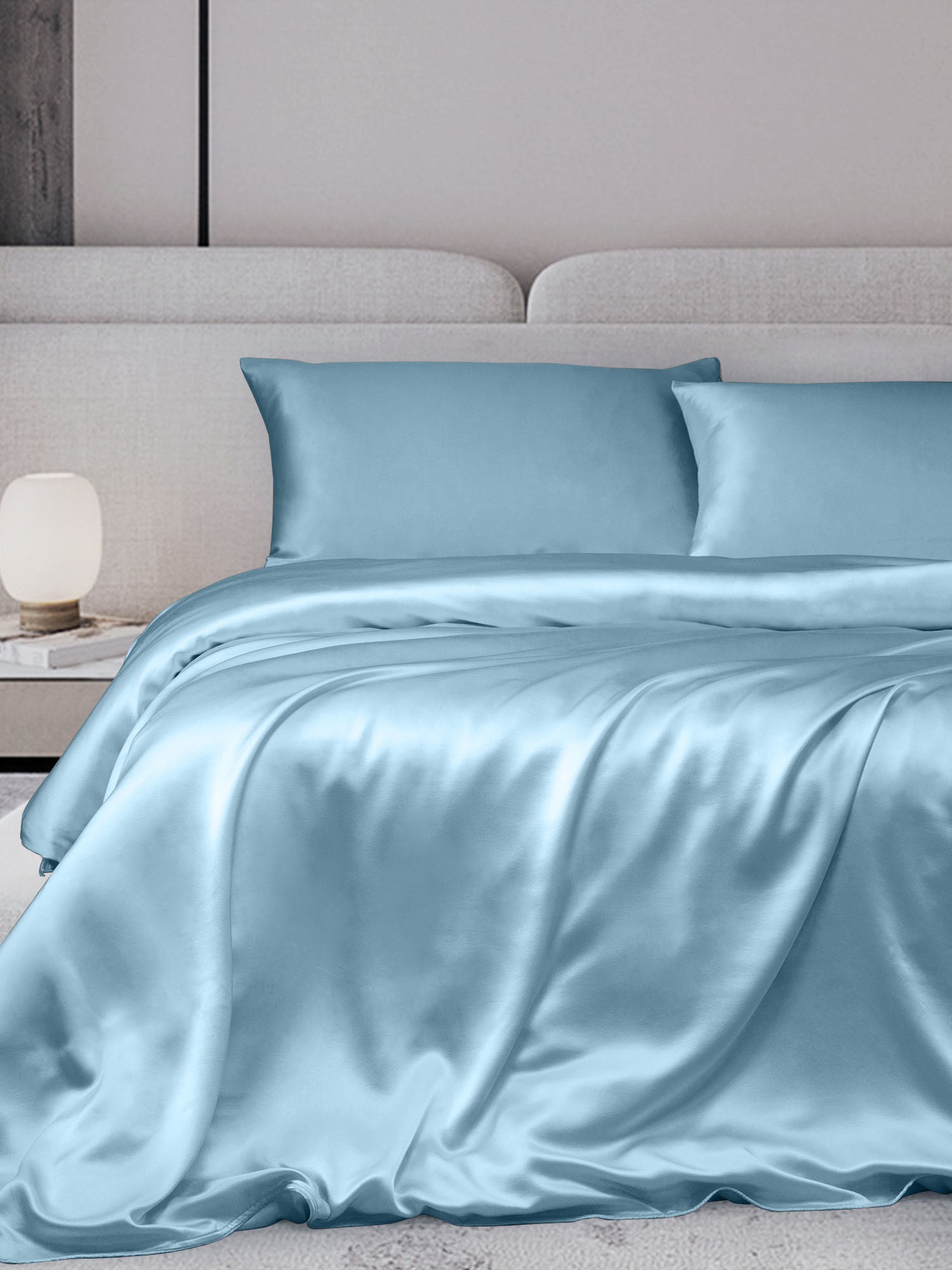 [Azul Claro] SilkSilky-ES 19Momme Juego de ropa de cama 001