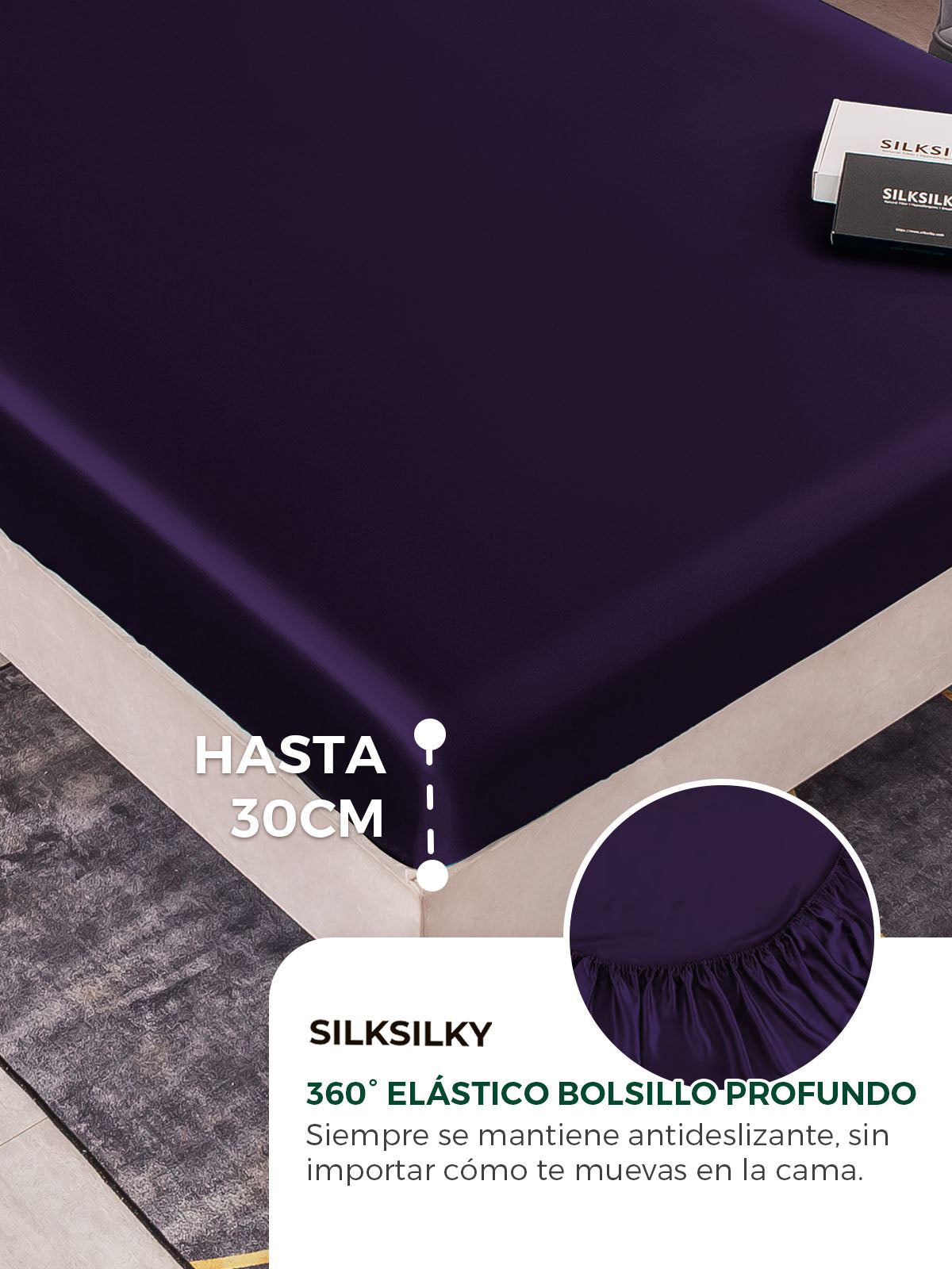 [Morado Oscuro] SilkSilky-ES 22Momme Seda Pura Sheet 004,