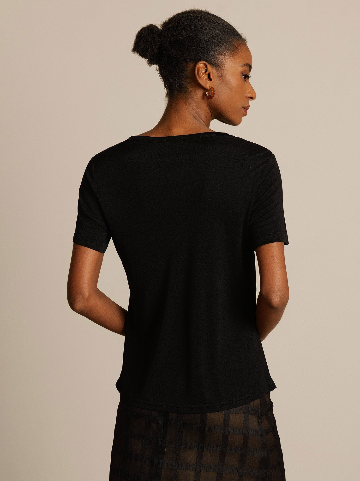 [Negro] SilkSilky-ES Manga corta Cuello Redondo Camisetas de Mujer 002