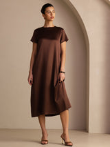 [Chocolate Negro] SilkSilky-ES Short Sleeve Round Neck Vestido 004