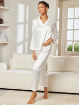 [Blanco] SilkSilky-ES Long Sleeve Lapel Collar Pijamas de mujer 004