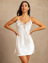 [Blanco] SilkSilky-ES Spaghetti Strap V Neck Camisón 003
