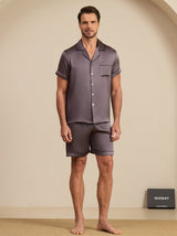 [Gris Púrpura] SilkSilky-ES Short Sleeve Lapel Collar Pijamas de hombre 003
