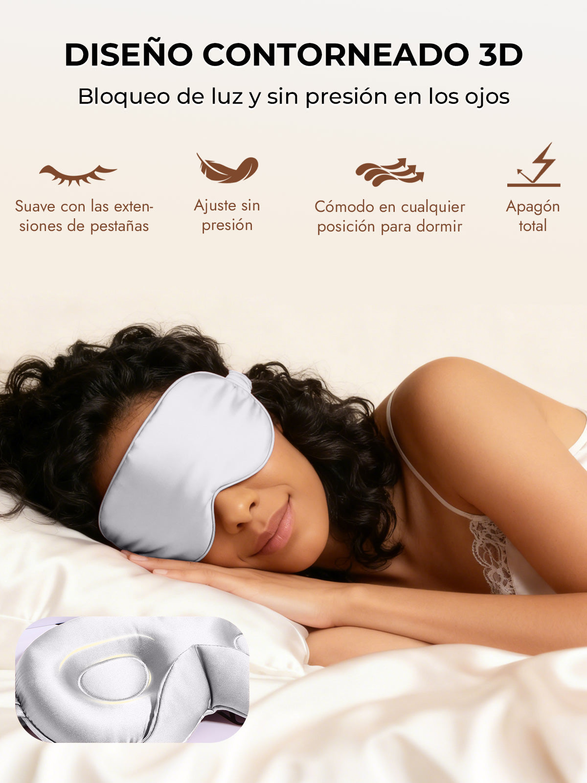 [Gris Claro] SilkSilky-ES Seda Pura Eye Mask 006